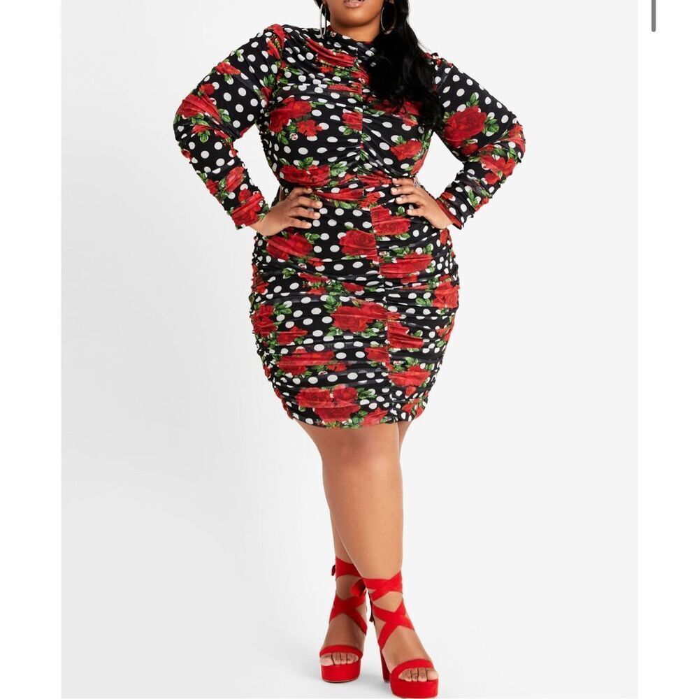 Ashley Stewart NWT Floral Dot Ruched long sleeve Mesh Bodycon size 22/24